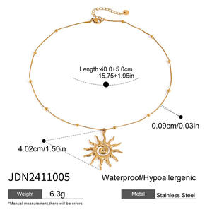 Collier en acier inoxydable plaqué or 18 carats avec logo personnalisé, motif soleil et lune, perles, style européen et américain, chaîne fouet pour unisexe, vente en gros - Product Image 4