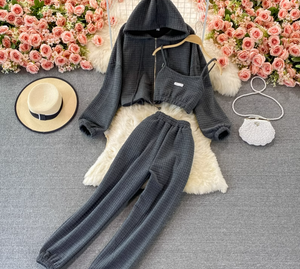 A7855 Make in cina tute da allenamento vestito causale <span class=keywords><strong>vestiti</strong></span> da donna corti pantaloni <span class=keywords><strong>lunghi</strong></span> tre pezzi Set <span class=keywords><strong>cotone</strong></span> taglia libera estate - Product Image 6