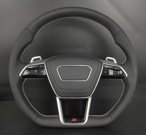 Volant de voiture en cuir perforé style <span class=keywords><strong>RS</strong></span> avec palettes de changement de vitesse pour <span class=keywords><strong>Audi</strong></span> A6L A7 C8 A4L B9 Q5 Q7 S4 S5 S6 S7 – Amélioration - Product Image 4