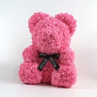 Vente en gros Cadeau Saint Valentin Fleur artificielle savon rose Petits ours en peluche 40 cm Diamant Rose Ours