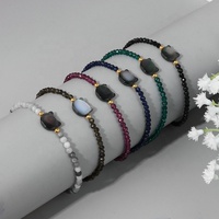 Mignon 4mm Pierre Naturelle Chat Bracelet pour Femmes Tête de Chat Charme Perles Yoga Guérison Bracelet En Acier Inoxydable Chaîne Bijoux Cadeau