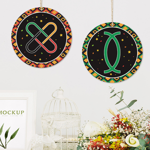 Kwanzaa celebración redonda pared de madera principios de arte placa de madera signo hogar colgante decoración de pared - Product Image 1