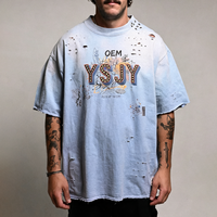 T-shirt Homme Personnalisé Effet Usé et Déchiré Imprimé 100% Coton Délavé à l'Acide Style Vintage Grammage Lourd Streetwear