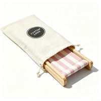Repose-tête de plage pliable en bois rayé rose avec sac de rangement, oreiller portable en pin pour la plage, les voyages et la détente en extérieur