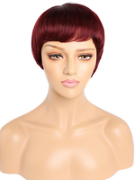Bas prix de gros 99j rouge couleur vrai cheveux humain bresilienne perruque coupe courte pixie Bob cheveux humains pour femme