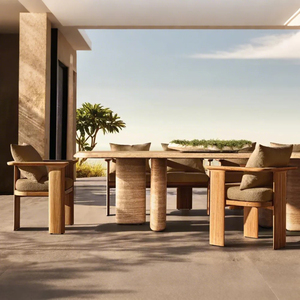 Juego de Sillas de Comedor Modernas de Madera de Teca para Patio, Muebles de Exterior para Jardín, Hotel, Villa, Parque, Patio, Granja, Diseño Duradero - Product Image 1