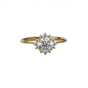 Bague de fiançailles solitaire pour femme en or plaqué 18K 14K, avec halo étoilé et diamant de laboratoire taille brillant rond, bijoux fins - Product Image 1