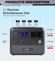 Station solaire portable LANX 600W, batterie LiFePO4, contrôleur MPPT, onde sinusoïdale pure, charge rapide QC3.0-PD, solaire pour voiture, extérieur