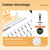 MASSCAKU Extensions de cils pré-faits en éventail 12 rangées, base fine, courbure C D, tige étroite et fine, volume russe