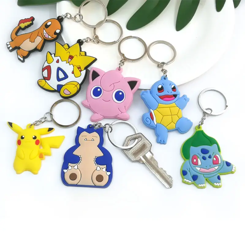 Custom Rubber keychain kawaii Pikachu series cartoon key rings hot anime key holders fit kids men bag wallet keys accessories