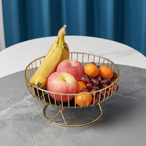 <b>Round</b> Metal Fruit <b>Basket</b> Minimalist Kitchen <b>Storage</b> Container Durable Standing Type Single Tier Food Holder - Product Image 1