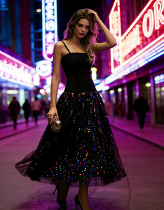 Jupe longue décontractée d'été en tulle à pois multicolores grande taille, taille naturelle, coupe évasée - Product Image 6