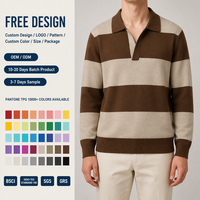 Pull tricoté respirant pour homme à col polo rayé, personnalisé avec logo, sur mesure et ODM, de luxe, à manches longues