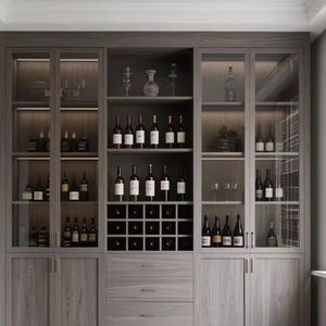 ตู้เก็บไวน์แบบฝังผนังทันสมัยพร้อมไฟ LED ตกแต่งผนังไม้สำหรับบาร์ในบ้าน - Product Image 6