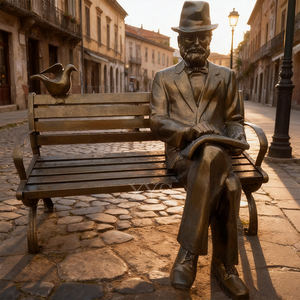 Estatua de bronce de tamaño real de alta calidad, figura famosa de <span class=keywords><strong>Albert</strong></span> Einstein, Banco de Metal, modelo de acero, técnica de acero inoxidable chapada, regalo de Anime - Product Image 1