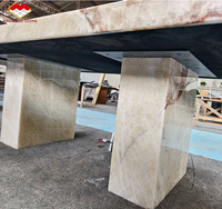 Table à manger moderne Brother Stone en onyx beige rétroéclairé avec LED pour cuisine de luxe avec pierre photoélectrique