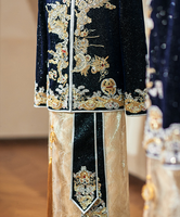 Costume de Mariage Traditionnel Chinois pour Homme, Broderie en Satin Jacquard, Bloc de Couleurs, Col Mandarin, Fermeture Éclair, Tenue de Cérémonie, Vente en Gros
