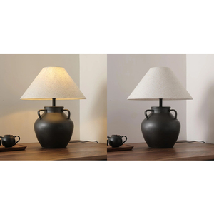 Lampada da Tavolo Rustica Stile Boho Chic Vintage in Ceramica con Paralume in Tessuto Finitura Anticata Unica Lampada da Tavolo a Forma di Brocca di Vino Antica - Product Image 4