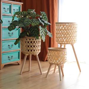 Allwetter Bambus gewebte Blumentopf Behälter Home Use <span class=keywords><strong>Wicker</strong></span> Planter <span class=keywords><strong>Basket</strong></span> mit Blumenmuster