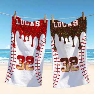 Toalla de Playa Personalizada de Microfibra con Diseño de Goteo de Helado, Toallas de Jugador de Béisbol para Regalo Deportivo - Product Image 2