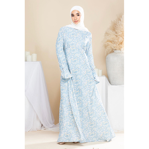 LEDUO Customized Elegant Casual Women <b>Eid</b> Smocked Waist Puff Sleeve Florai Print Muslim Abaya - Product Image 1