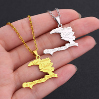 Chaîne à maillons en acier inoxydable plaqué or 18K Fabricant de carte d'Haïti Collier à pendentif Carte du pays national haïtien