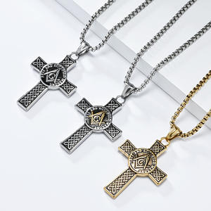 Freemason <b>Cross</b> Necklace Stainless Steel Celtic Knot Pendant Unisex Gift Jewelry - Product Image 2