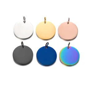 Vente en gros de pendentifs gravés personnalisés, breloques en forme de disque rond en acier inoxydable pour la fabrication de bijoux