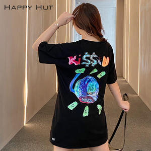 แฮปปี้ฮัทชุดเดรสลำลองสำหรับผู้หญิงทรงหลวมคอกลมระบายอากาศได้ดีพิมพ์ลายชุดฤดูร้อนขนาดพลัสสวมใส่ได้ทุกวัน TN7558 - Product Image 3