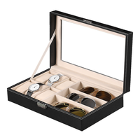 Boîte de rangement rectangulaire en cuir PU écologique pour 6 montres et 3 lunettes de soleil, intérieur en flanelle anti-poussière pour montres de mode masculine
