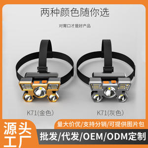 Lampe frontale LED rechargeable ultra-lumineuse longue portée pour l'extérieur, lampe minière or et gris - Product Image 4