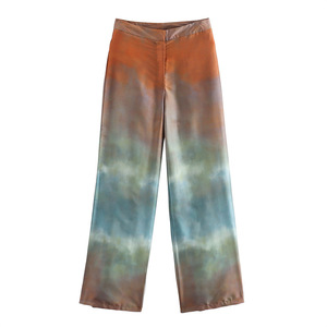 Summer New Women's Silk Texture Gradient Loose Shirt <strong>Top</strong> <strong>Tie</strong> <strong>Dye</strong> Printed Pants Set - Product Image 4