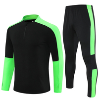 Ensemble de survêtement d'entraînement de football personnalisé, veste à demi-zip à manches longues et pantalon pour homme, séchage rapide, respirant, vêtements de sport, vert fluo, 100%