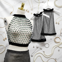 Pm039 Goede Prijs Doorzichtig Mesh Bikinitop Sexy Mouwloze Diamanten Strass Strandkleding Strass Party Tanktop