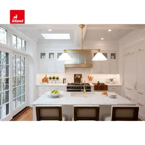 Allandcabinet Design transitorio americano incorniciato armadietto da cucina armadio dipinto con elementi dorati e Display vetrato