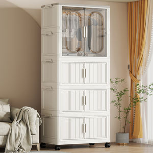 Armario de almacenamiento plegable de plástico para dormitorio doméstico, armario combinado plegable integrado de doble puerta de lujo ligero - Product Image 2