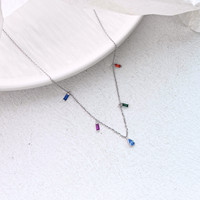 Arc-en-ciel carré Zircon moyen poire forme goutte d'eau pendentif collier femmes 925 collier en argent Sterling