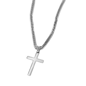 Collana con Croce in Acciaio Inossidabile, Inossidabile, Semplice, Catena Larga 5mm con Finitura a Sei Lati, Ciondolo a Croce da <span class=keywords><strong>2</strong></span>,5 cm - Product Image 5