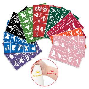 Plantilla de tatuajes temporales para niños, con diseños calados para cara y cuerpo, para fiestas de Navidad, con hojas de plantillas - Product Image 1