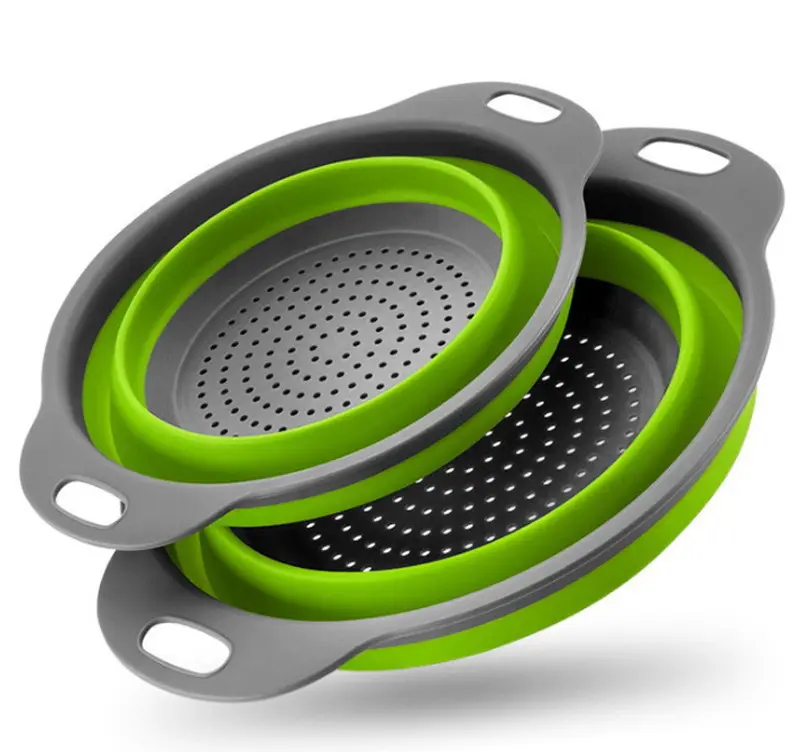 Hotsale Round Kitchen Sink Drain Basket Multifunctional Foldable Plastic Wash Fruit Vegetable Drain Basket With Handle