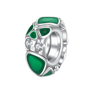 S925 Sterling Silver Green Enamel Geometric Spacer Bead Charm with CZ Zircon Fit 3MM <b>Snake</b> <b>Chain</b> <b>Bracelet</b> DIY Women Jewelry Gift - Product Image 1
