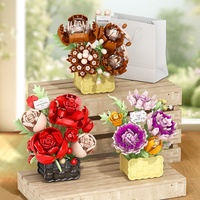 Blocs de construction en plastique ABS, panier de fleurs, plante succulente en pot, rose, fleur éternelle, jouet de décoration, briques de construction, jouets