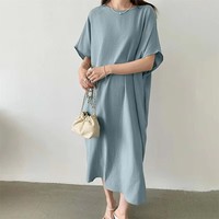 Robe longue décontractée pour femme, coupe ample, manches chauve-souris, col rond, fente latérale, idéale pour l'été, la plage et les vacances