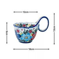 Ensemble de tasses à café, thé et eau en céramique à motif floral peint à la main, avec poignée incurvée, sous glaçure, pour petit-déjeuner, flocons d'avoine, lait, capacité 450 ml