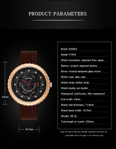 फैशन खोखले पहिया डिजाइन चमड़े का पट्टा जापान आंदोलन 3 एटीएम निविड़ अंधकार क्वार्ट्ज घड़ी के लिए पुरुषों - Product Image 6