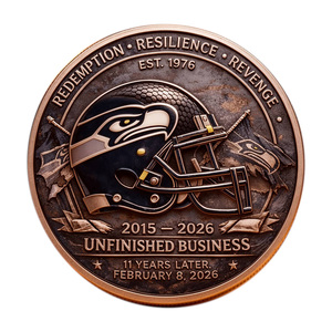 Pièce commémorative des Seattle Seahawks (est. 1976) en métal, artisanat, thème Super Bowl Santa Clara 2026, décoration de bureau, cadeau - Product Image 3