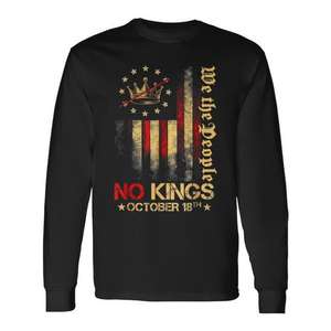 Camiseta de manga larga con bandera de Estados Unidos vintage de No Kings, unisex, cuello redondo, para adultos, promocional, 1776, 18 de octubre - Product Image 1