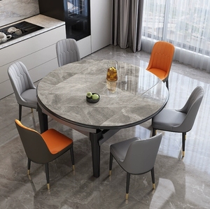 Modern Retractable Rock Plate <strong>Dining</strong> <strong>Table</strong> <strong>with</strong> Wooden <strong>Chair</strong> Combination for Home Apartment or Restaurant Furniture - Product Image 3