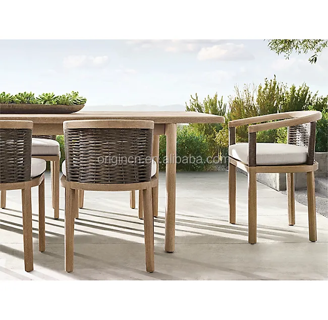 Gartenfurniture unverwechselbares offenes Netzwerk Allwetter-Wichssessellehnen Teakholz 8-Stühle Esszimmer-Set