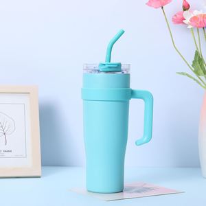 40oz Car <b>Travel</b> Ice Bully <b>Handle</b> Tumbler Vacuum <b>Mug</b> Lid Straw Non-Slip Base ODM OEM Custom Color - Product Image 2